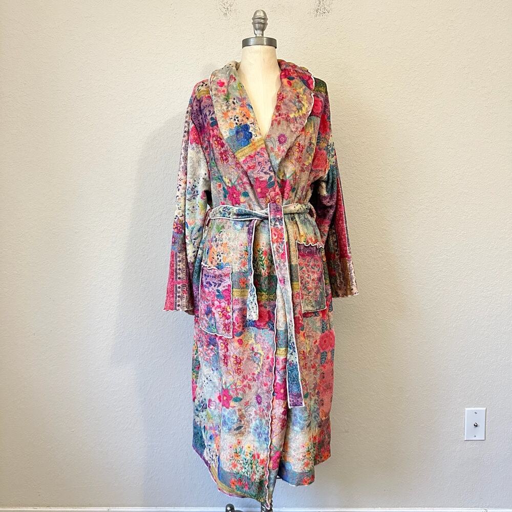 NATURAL LIFE Robe Pink Floral Fleece Sherpa Patchwork Bathrobe Lounge